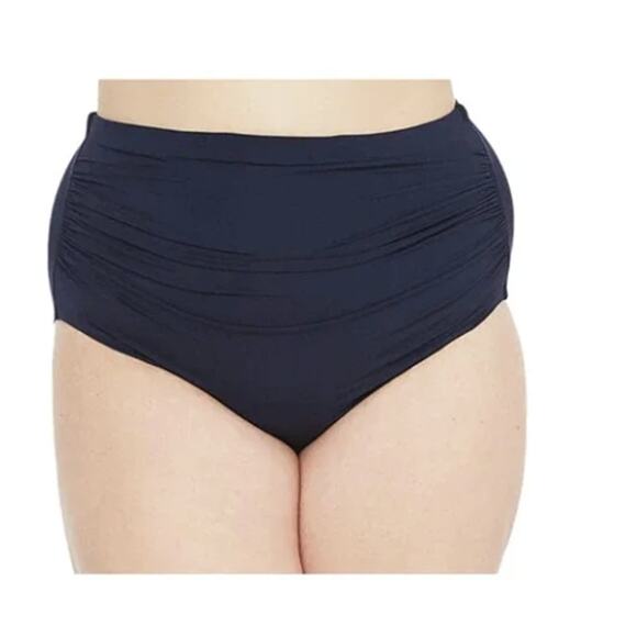 Ralph Lauren NAVY Blue Tribal Ikat Shirred High Waist Swim Bottom US 22W - Picture 1 of 3